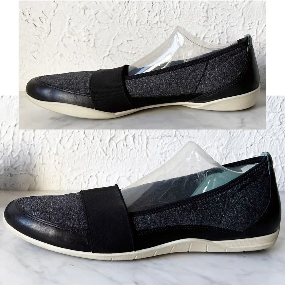ECCO Women’s Slip-On Flats 9.5/41 Black Fabric Almond Toe Shoes